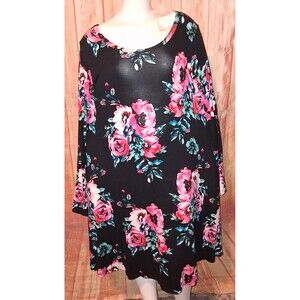 Himone Black Floral Long Sleeve Dress Sz 2XL